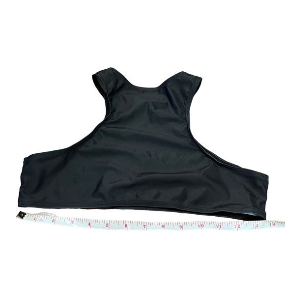 Blue Black Colorblock Matrix Futuristic Asymmetrical Crop Top & Biker Shorts Set - Picture 15 of 15